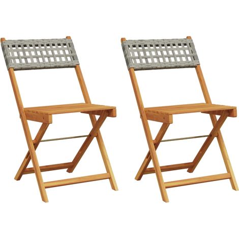 Chaises de bistrot lot de 2 Chaises d'extérieur gris bois massif d'acacia et rotin (1/5)