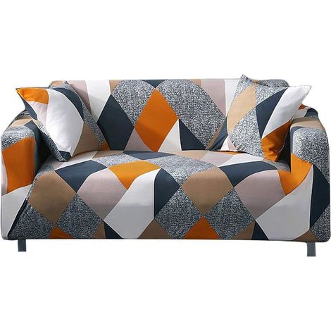 (3 Place Housse de Canapé:181-230cm, Multicolore-Carré)Housse de Canapé Extensible Impression,Moderne Anti-dérapante 1/2/3/4 Places Revêtement de Canapé Élastique Housse Canape (1/4)