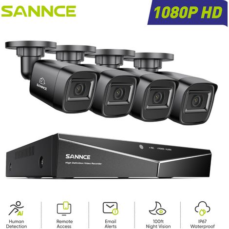 SANNCE Sistema di Sicurezza Cablato Esterni 1080P 16CH 4 Telecamere Visione Notturna Accesso Remoto Kit di Videosorveglianza (1/5)