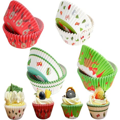 200 Pieces Paper Muffin Pan, Cupcake Wrappers, Disposable Baking Pans, 4 Different Christmas Styles Baking Paper Baking Pans (Color-A) (1/5)