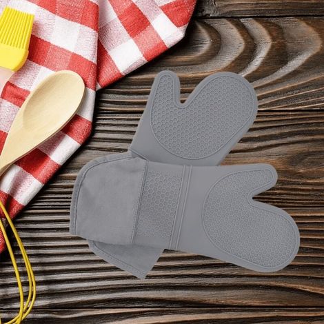 Gants de Four, Gants de Four en Coton Silicone, antidérapants, résistants à la Chaleur, faciles à Nettoyer, adaptés à la Cuisine, au Four, au Micro-Ondes, 1 Paire (1/4)