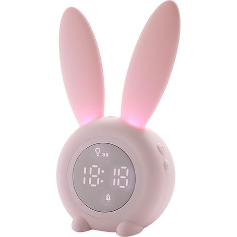 Réveil numérique en forme de lapin mignon, veilleuse LED lumineuse pour chambre d'enfant, décor rose