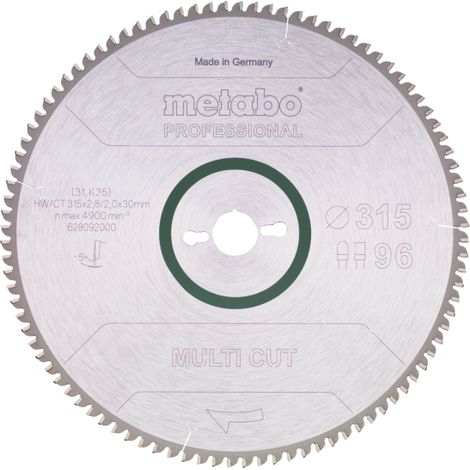 Metabo – Kreissägeblatt 315mm – 30mm Bohrung – 96 Zähne FZ/TZ – für Laminat, Alu, Holz – Präzise Schnitte, hohe Standzeit