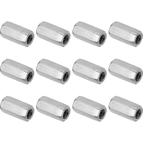 Ecrou Long M6 x 1 de Pas Écrou Hexagonal en Acier Inoxydable 304, 12Pcs 20mm/ 0.8" Longueur Raccords de Tige Filetés Grossiers, Écrous de Couplage, Ton Argent (1/5)