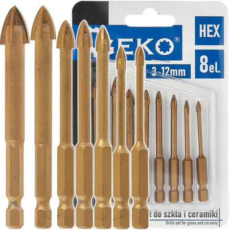 Set di punte da trapano per vetro e ceramica, 8 pezzi, esagonali 3-12 mm (120) (1/4)