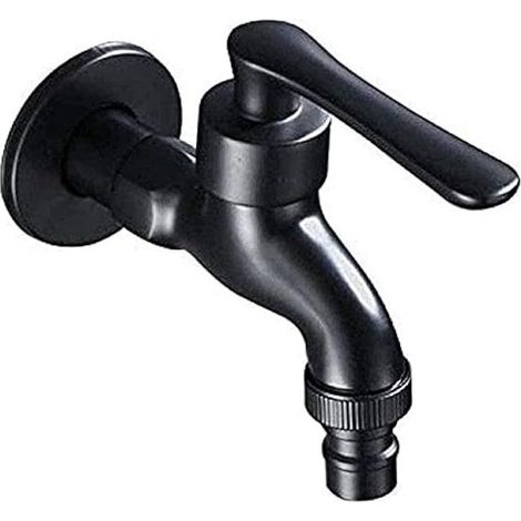 Robinet extérieur - Robinet d'eau - Robinet pour lave-linge - Robinet pour lave-vaisselle - Robinet mural - Style rétro - Revêtement noir - Laiton massif - Installation murale facile - Raccord G1/2" (1/5)