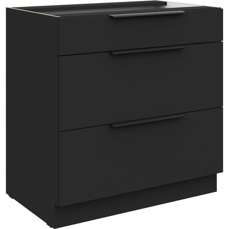Küchen Unterschrank 80 cm SIENA Schwarz Vollauszug Soft-Close Küche Küchenzeile (1/5)