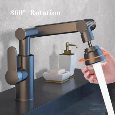 Robinet de cuisine et de salle de bain pivotant à 360° - Économie d'eau, finition chromée, robinet moderne et durable pour évier de cuisine et baignoire, robinet de lavabo (gris) (1/4)