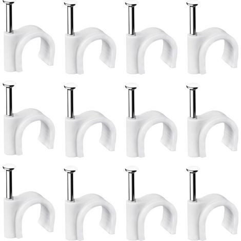 Lot de 400 clips muraux en acier pour câbles - Différentes spécifications - Solides - Durables - Blancs - Rondes - 400 de 6 mm - Gestion des câbles (1/5)