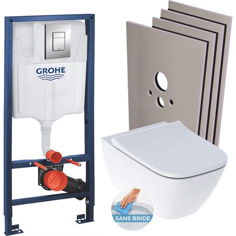 Grohe Pacchetto per WC Bati-support Rapid SL + vaso sospeso Geberit + pannello di comando per WC Skate Cosmopolitan + set di rivestime