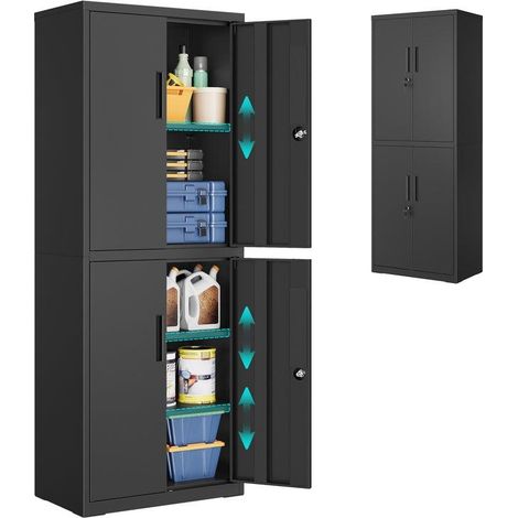 Armoire de rangement 40 x 60 x 180 cm 5 étagères réglables avec 2 portes design moderne en acier noir (1/2)