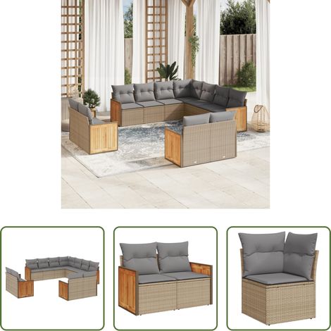 Gartensessel - 11-tlg. Garten-Sofagarnitur mit Kissen Beige Poly Rattan (1/5)