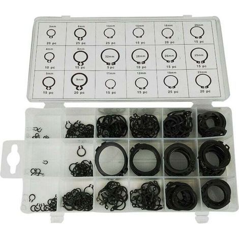 Circlip, 300 clips pour anneau élastique, circlip d'arbre, noir, type C, pour la fixation de circlips externes de roulements, engrenages et poulies (3 32 mm) (1/5)