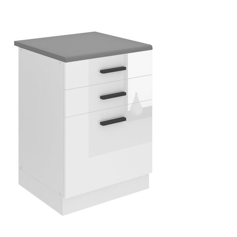 BELINI Meuble Cuisine Bas avec Plan de Travail SDSZ I Meubles de Cuisine - Taille: 51,6 x 60 x 85 cm I Petit Meuble Cuisine - 2 Tiroirs, 1 Porte I Couleur : Blanc très Brillant (1/5)
