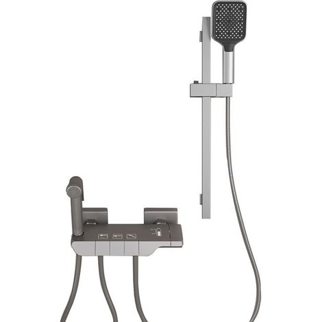 Bathtub Faucet with Hand Shower, 3 Functions Wall Mounted Bathtub Mixer Tap Adjustable Height Shower Mixer Brass Shower Faucet Grey Bathroom Bathtub Faucet with Hand Shower (1/5)