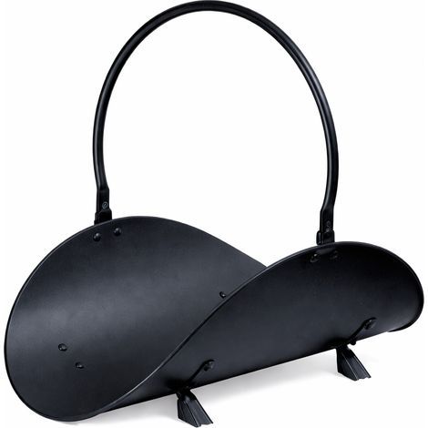 Portalegna da interno per camino 49 x 36 x H 43 cm – Nero con manico ad arco