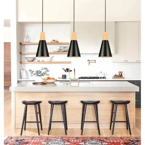 U-do 3pcs Lustre Industriel Salon Noir,Lampe Suspension Vintage Reglable en Métal pour Salon Chambre (1/4)