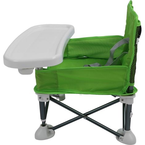 Siège rehausseur de voyage portable, siège rehausseur de bébé portable, chaise bébé pliante avec tablette pour l'extérieur, la plage, vert (1/5)