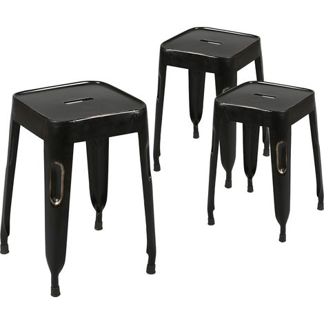 TOLGA - Lot de 3 Tabourets Noirs (1/4)
