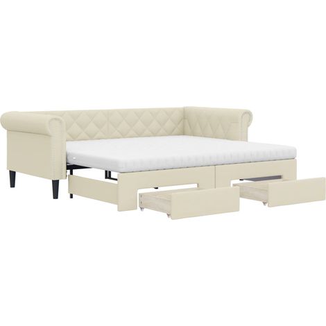 Maison Exclusive - Tagesbett Ausziehbar mit Schubladen Creme 90x2 (1/5)