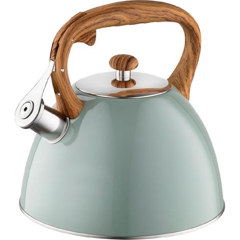 Bouilloire Inox (2,5 l) I Bouilloire Sifflante I Poignée Résistante à la Chaleur I Non Electrique I Induction, Gaz I Pour Thé et Café I Couleur: Vert mat (1/5)