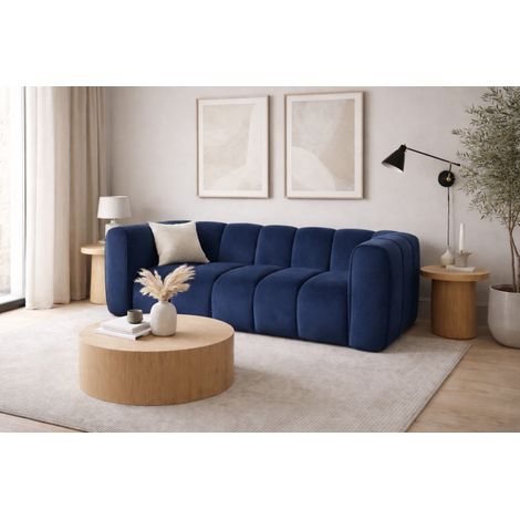 GRANIA - Canapé droit en tissu aspect velours - 2 places - 197 cm - Bleu (1/2)