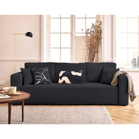 Bestmobilier – Canapé droit 3 places convertible avec coffre – Velours texturé chic – Dossier rabattable pour couchage occasionnel – Dimensions 226x83cm (1/5)