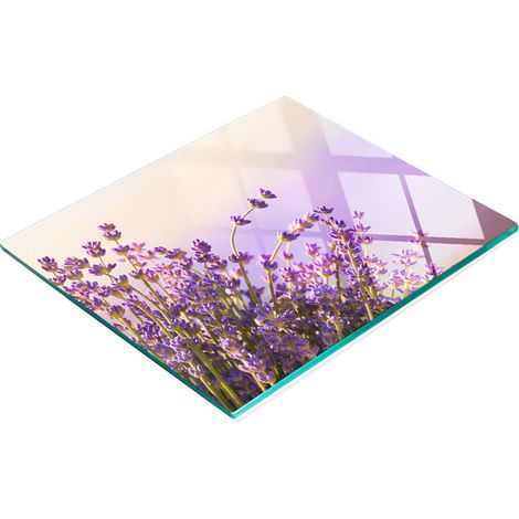 Tabla de cortar de cristal para cocina con motivos decorativos de lavanda, 60x52 cm. (1/5)