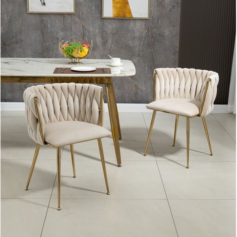 Chaises de salle à manger lot de 2 en velours ivoire, pieds métal doré, 55,5 x 50 x 74 cm HAVRYA (1/5)