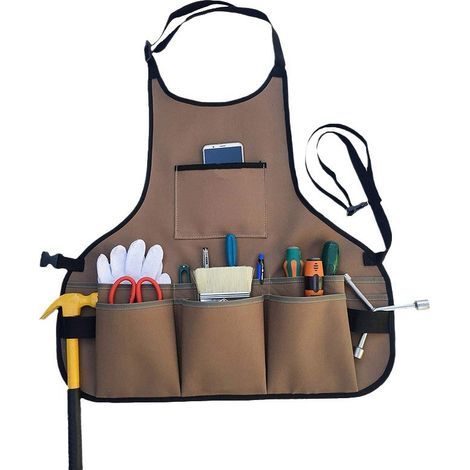 Tablier à outils de jardinage, marron foncé, imperméable, multipoches, vêtement de travail, rangement pour le jardin. (1/4)