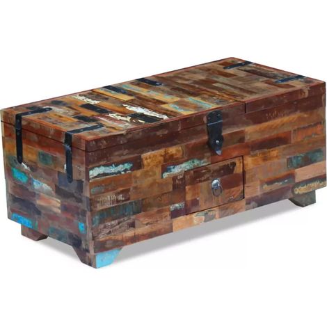Table basse rectangulaire avec coffre bois massif recyclé Lau (1/5)