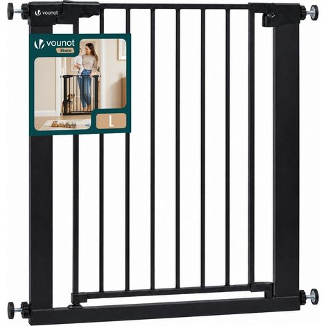 VOUNOT® Cancelletto di Sicurezza per Bambini in Metallo 75-82 cm, Barriera per Scale a Pressione Senza Foratura Altezza 76 cm, Nero (1/5)