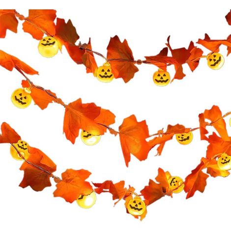Guirlande lumineuse extérieure étanche, guirlande décorative d'automne pour Thanksgiving et Halloween, avec feuilles d'érable et citrouilles et LED blanc chaud (1/5)
