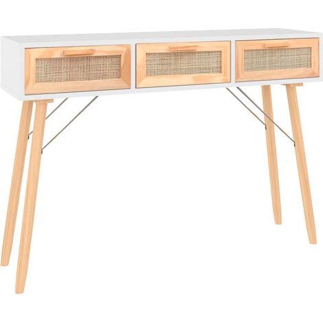 vidaXL Tavolo Consolle Bianco 105x30x75 Massello Pino Rattan (1/5)