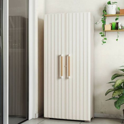 Dmora - Armario exterior Ronago, Mueble para exteriores, Mueble de jardín multiusos, Contenedor para balcón o garaje, Made in Italy, 80x45 h180 cm, Arena (1/5)