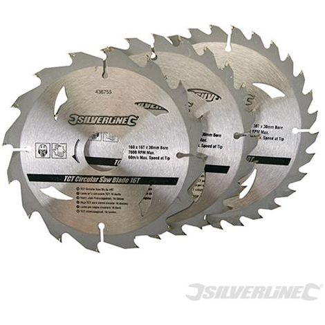 Silverline 3 lame TCT per segha circolare 16, 24, 30 denti 160x 30