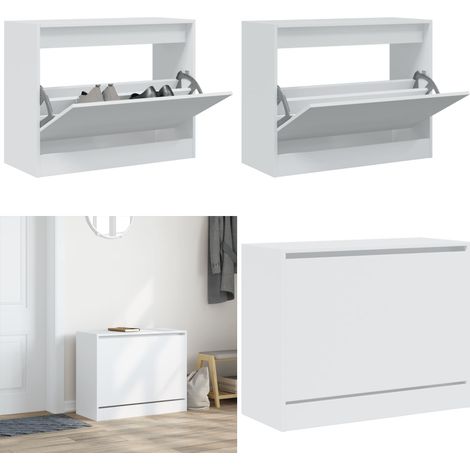 Zapatero de madera de ingeniería blanco 80x34x63 cm - Armario de almacenamiento - Muebles para zapatos