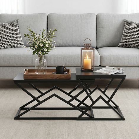 Mesa centro geométrica metal madera 80x50x40 OKMYHOME (1/5)