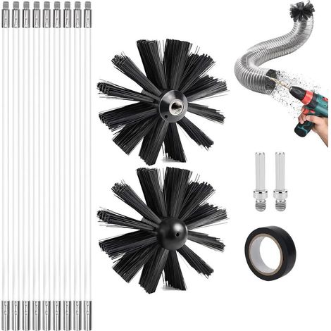 Kit de Ramonage 14 Pièces avec Brosses Nylon 41 cm et Perches Hexagonales pour Cheminée et Tuyaux (1/5)