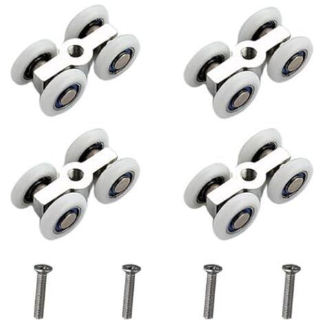 Roulettes pour portes coulissantes, lot de 4, roulettes silencieuses à 4 roues, chariot de porte coulissante en alliage de zinc, système de roulettes de douche avec filetage M6, Ø 20 mm, convient aux