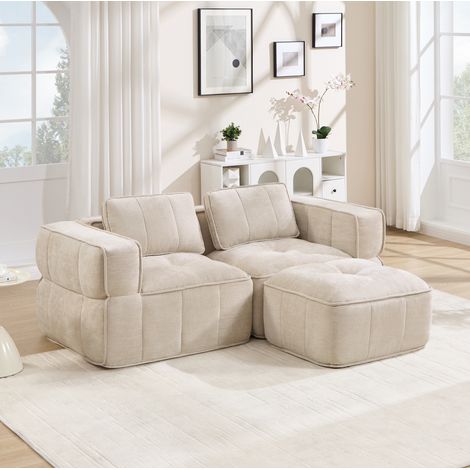Divano angolare modulare senza telaio con pouf, 198 x 162 x 67 cm, beige HAVRYA (1/5)