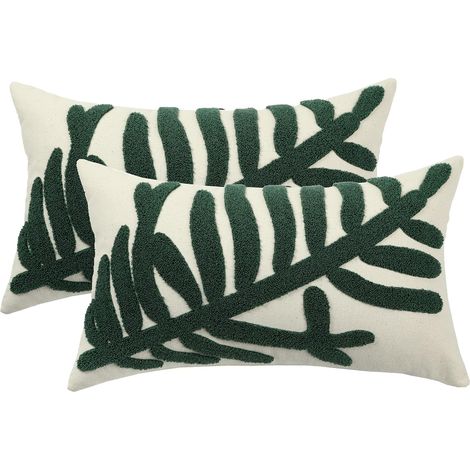 Lot de 2 Taie Oreiller Brodées 30x50cm Housses de Coussin à Feuilles Taie d'oreiller Élégante Parfaites pour Décorer Votre Canapé Chambre Salon Voiture Ferme Jardin (1/5)
