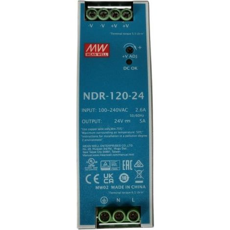 MW MEAN WELL NDR-120-24 Trasformatore Rotaia Industriale 24V 120W 5A Barra Guida DIN Rail Power Supply Input 220V 110V