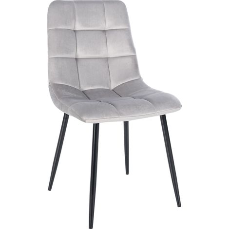 Chaise de salle à manger x1 coutures décoratives carrées en tissu velours gris et métal noir 100002131 (1/5)