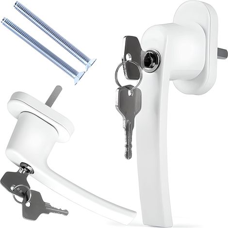 Poignée de Fenêtre à Clé en Aluminium Blanc, Verrouillable pour Sécurité Enfant, Compatible Fenêtres Standard