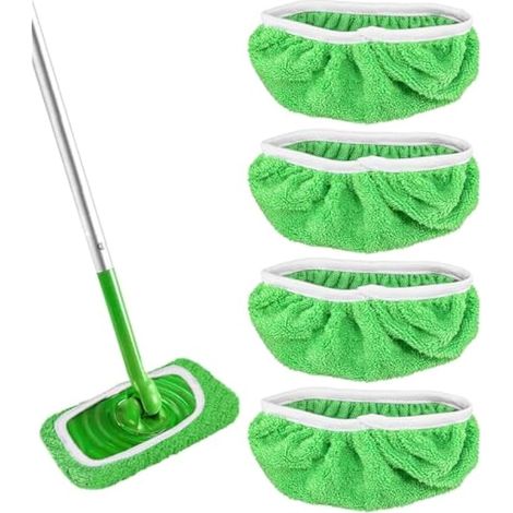 Lot de 4 lingettes réutilisables pour balai Swiffer - Chiffons microfibre sec/humide, universels pour nettoyage des surfaces (1/5)