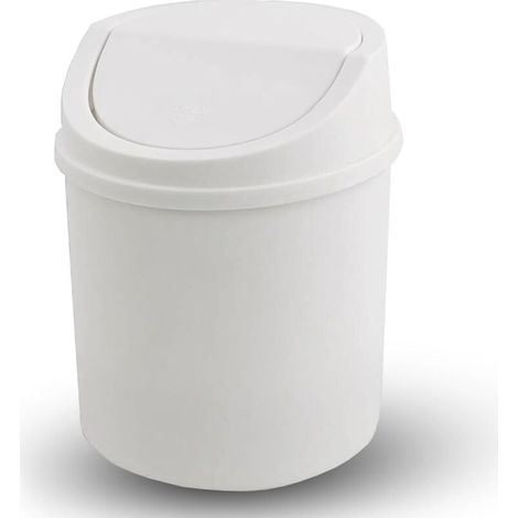 Mini papelera con tapa, papelera de mesa, papelera pequeña de plástico, blanca