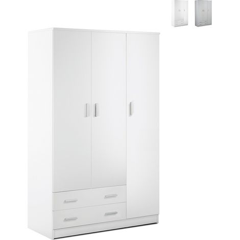 Dreitüriger Kleiderschrank mit zwei Schubladen Weiß 115x52x h180 cm (1/4)