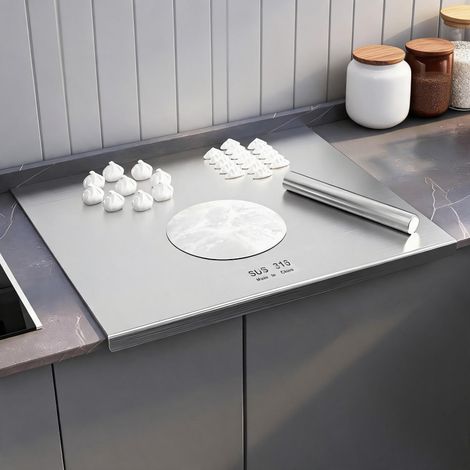 Tablas de cortar de cocina de acero inoxidable 316 con borde elevado, ideales para carne, fruta, verduras y pan (70 x 58 cm). (1/5)