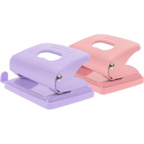 2 pièces rose et violet Ensemble de deux perforatrices manuelles à double trou, adapté à la reliure de papier, assure une perforation précise, convient à une utilisation au bureau et à la maison (1/5)